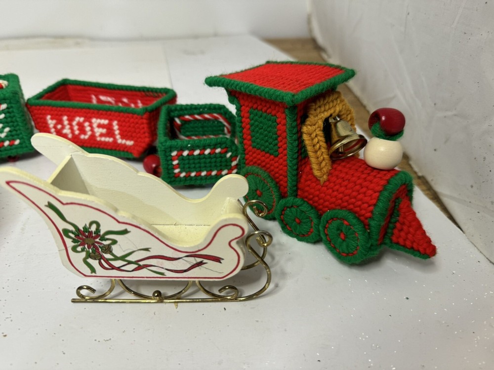 Christmas decor lot train Nantucket sled