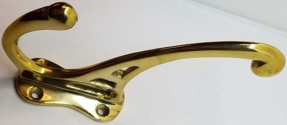 LARGE 5" Plain CAST BRASS Front Mount Coat Hook double rack hat jacket fancy old