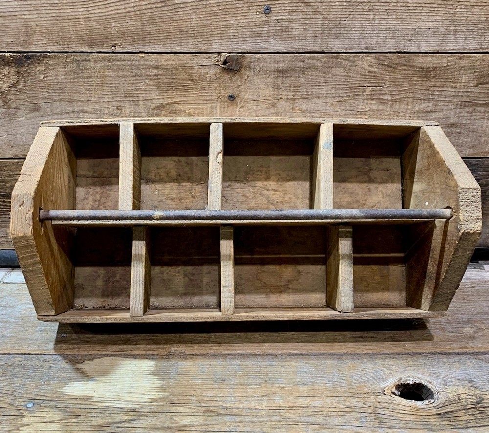 Rustic Wood Tool Caddy, Carpenters Box with Handle, 16" x 8"