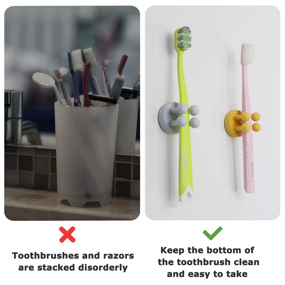 XoYoZo 4 pcs Silicone Toothbrush Holder Multi-Function Hook Waterproof Black