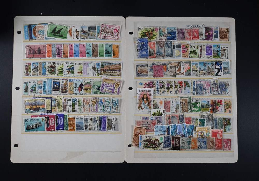 Bermuda 150 Used Stamps 2-Pages includes high values British Colony