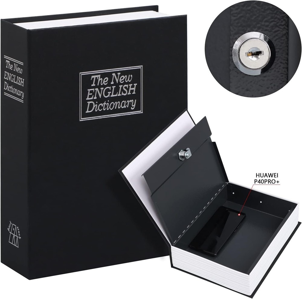 Extra Large Portable Metal Book Safe with Key Lock - Elegant Storage Solution