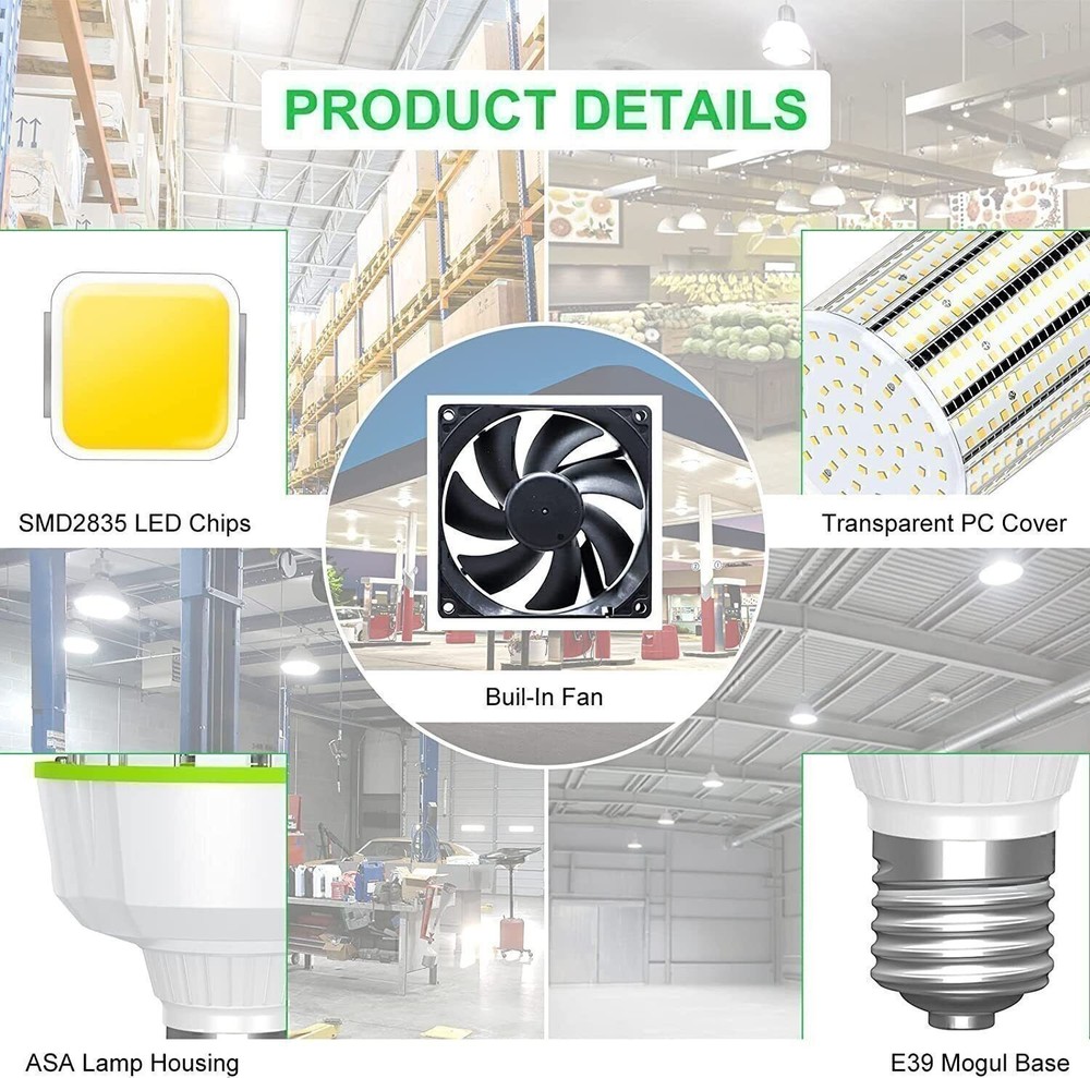 250W LED Corn Light Bulb Warehouse Garage Industrial High Bay Fixture 37,500Lm