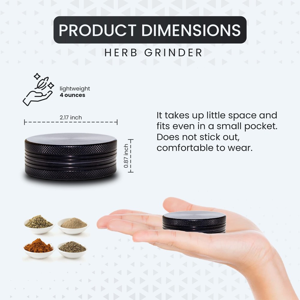 Small Thin Herb Chrome Crusher Grinder 2 Inch black Color