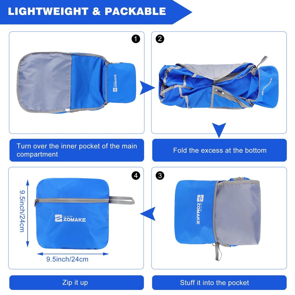 ZOMAKE Lightweight Packable Backpack 35L, Foldable Backpacks 40 L, Dark Blue