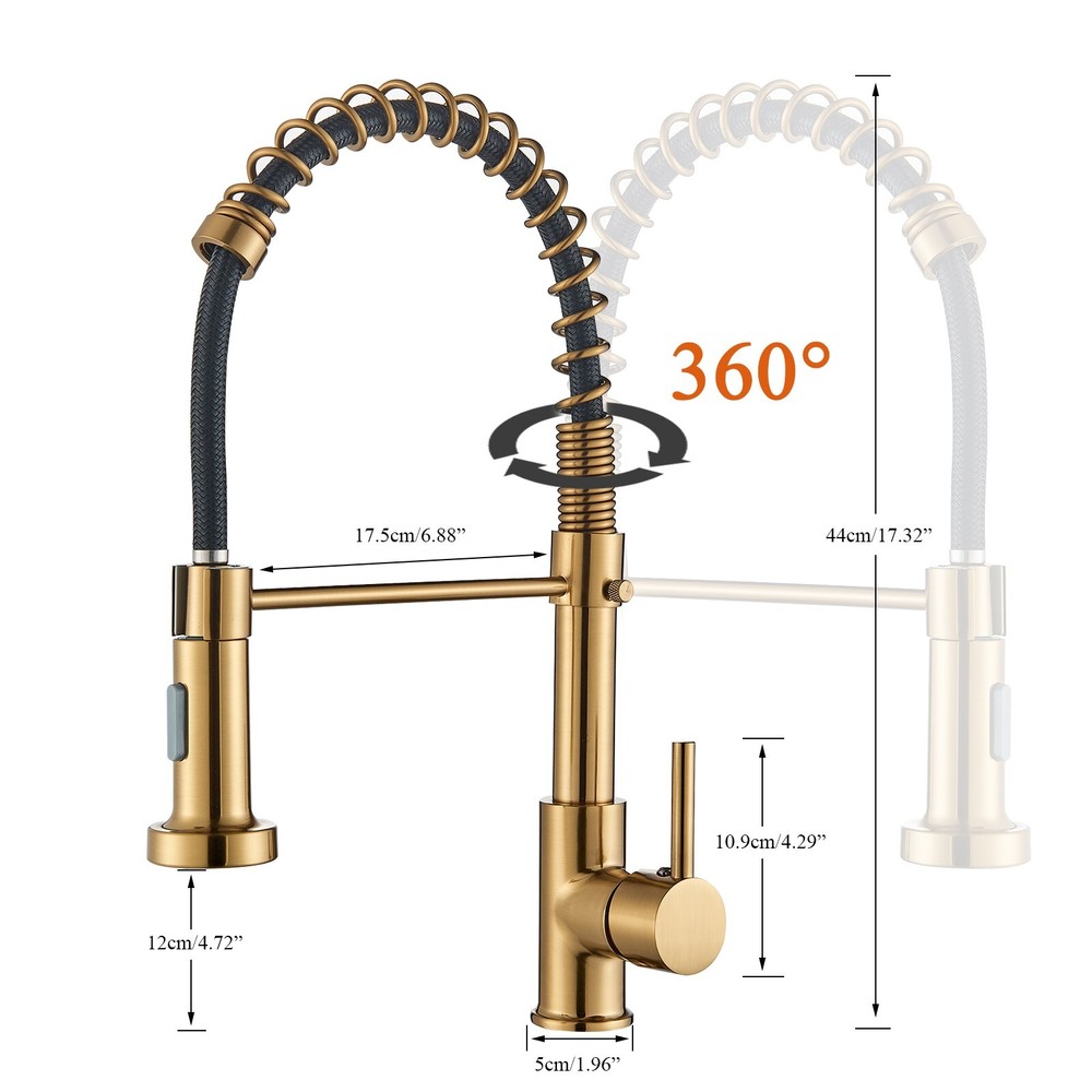 Brushed Gold Spring Kitchen Sink Faucet Pull Down Sprayer Swivel Single Handle
