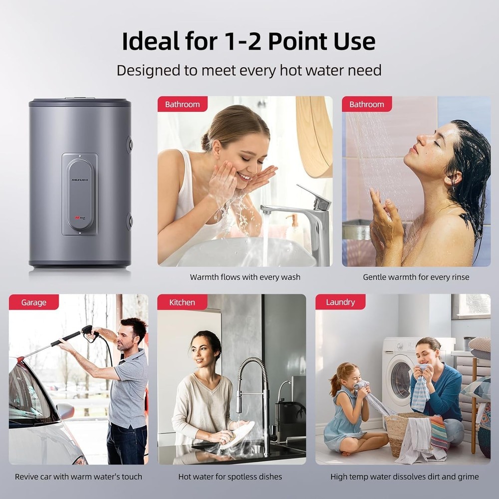 MIZUDO 10 Gallon Electric Tank Water Heater Shower & Dishes for Whole House RV