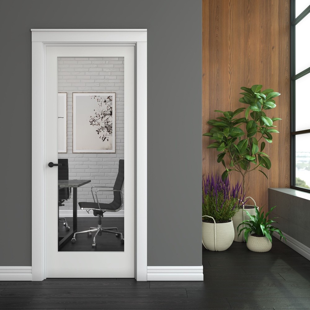 Primed 1 Lite Fullview Clear Glass Solid Core Interior French Doors 6'8 Height