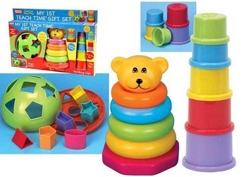 2 Pack -Fun Time My 1st Teach Time Gift Set, Shape sorter, bear & cups stacker
