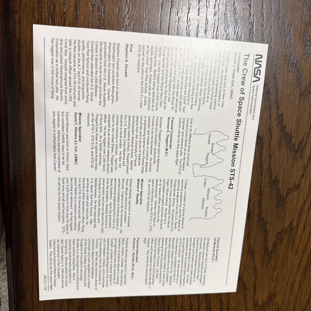 Original NASA Space Shuttle STS-42 Crew Lithograph