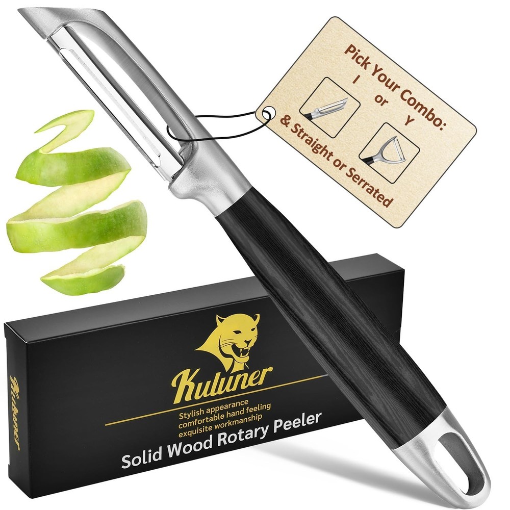 KULUNER 304 Stainless Steel Multi-Function Kitchen Peeler - With Solid Wood H...