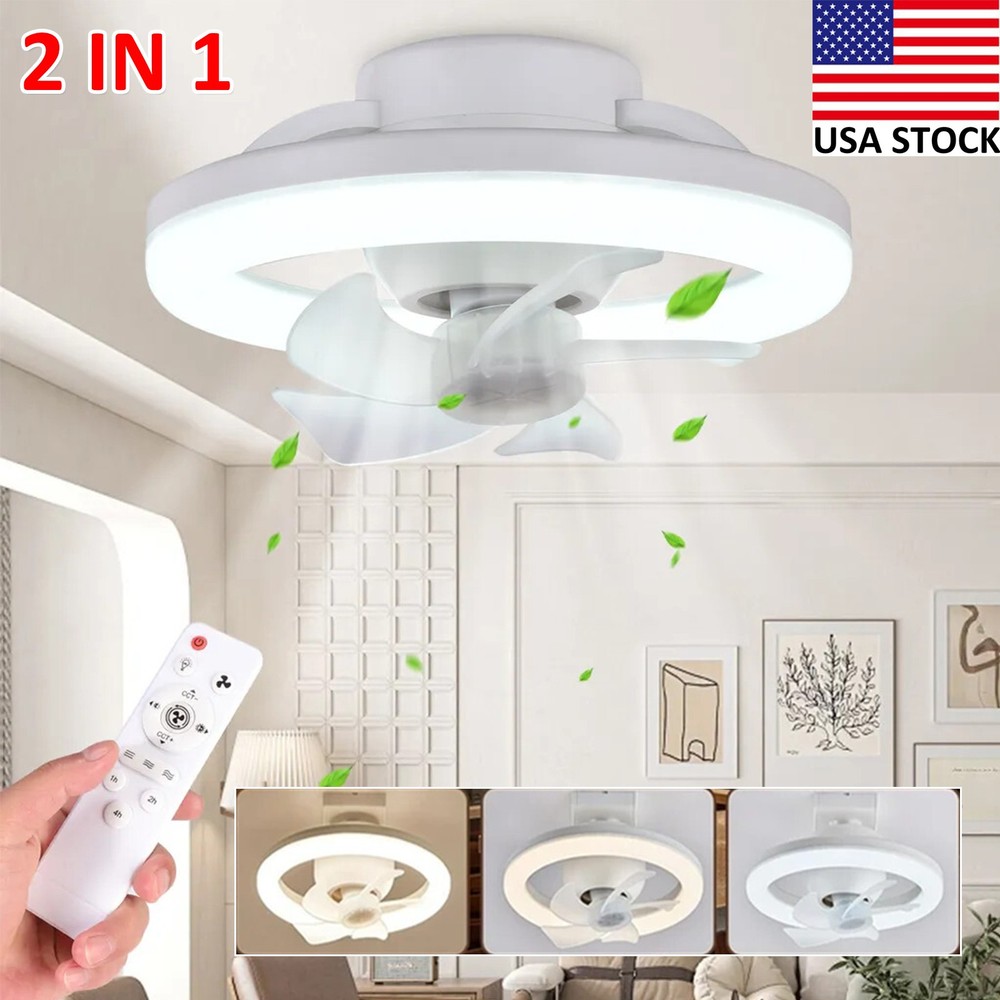 2 In 1 E27 Ceiling Socket Fan 48W with Dimmable LED Light Remote Control 3 Speed
