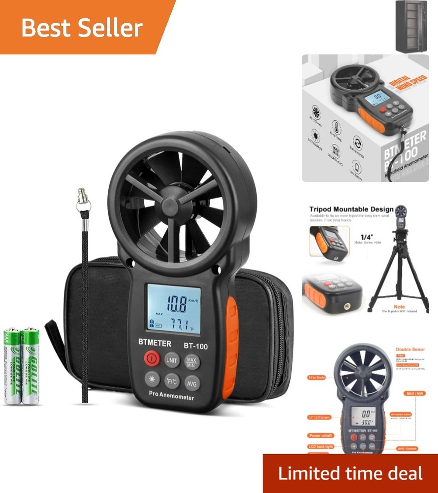 Multi-Function BT-100 Anemometer: Wind Speed, Chill & Temperature Measurement