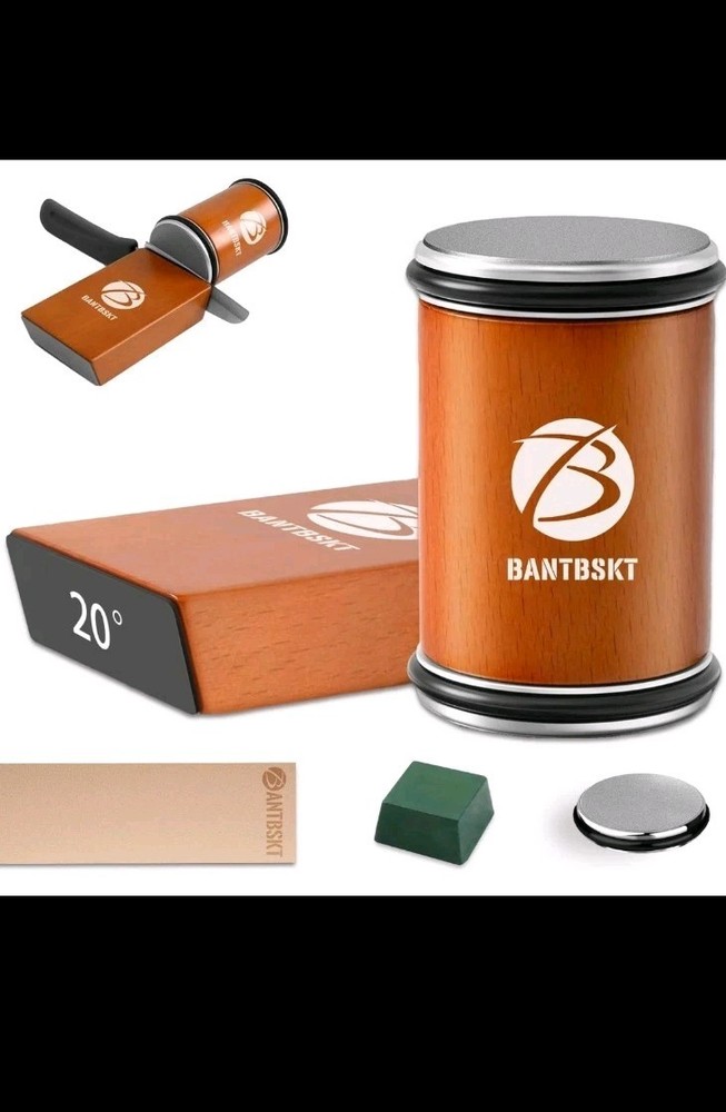 Rolling Knife Sharpener Kit, 15 & 20 Degree, Ceramic Discs, Leather Strop