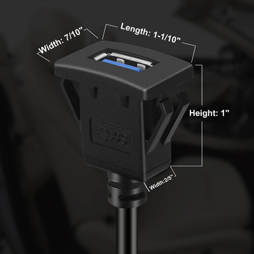 BATIGE Square Single Port USB 3.0 Panel Flush Mount Extension Cable with 3ft