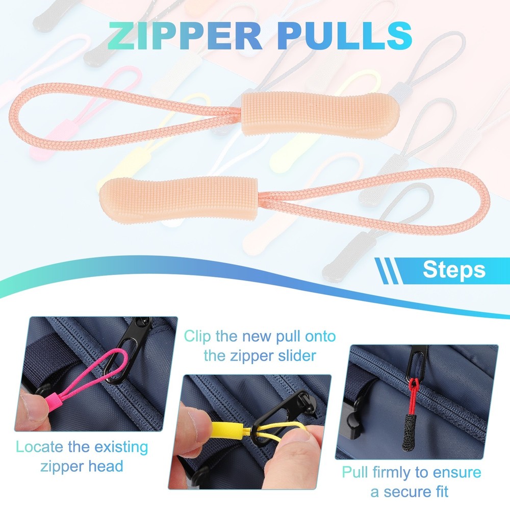 2.6" Zipper Pulls Replacement, 100 Pcs Nylon Cord Extension, Gray Pink