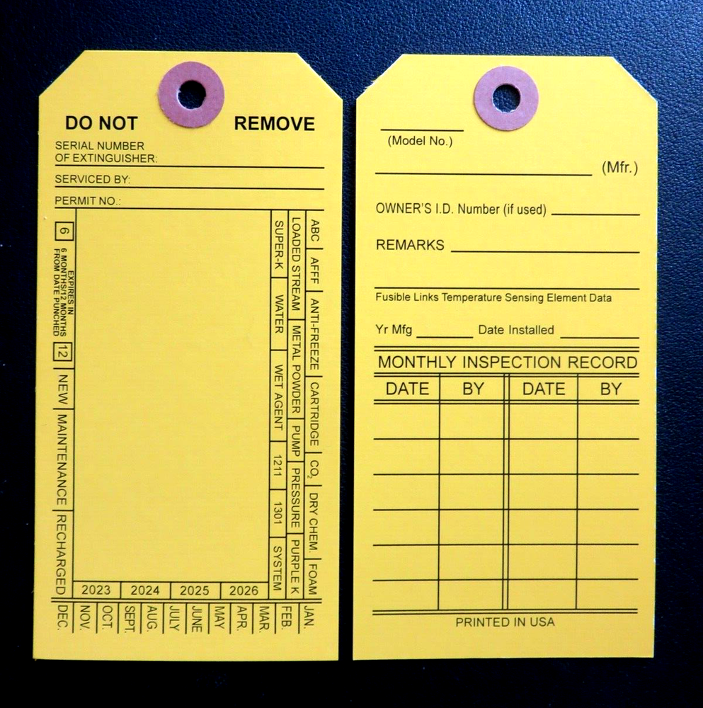 🔥🧯1- FIRE EXTINGUISHER DOUBLE SIDED INSPECTION TAGS 2023-2026 5 1/4 X 2 ½