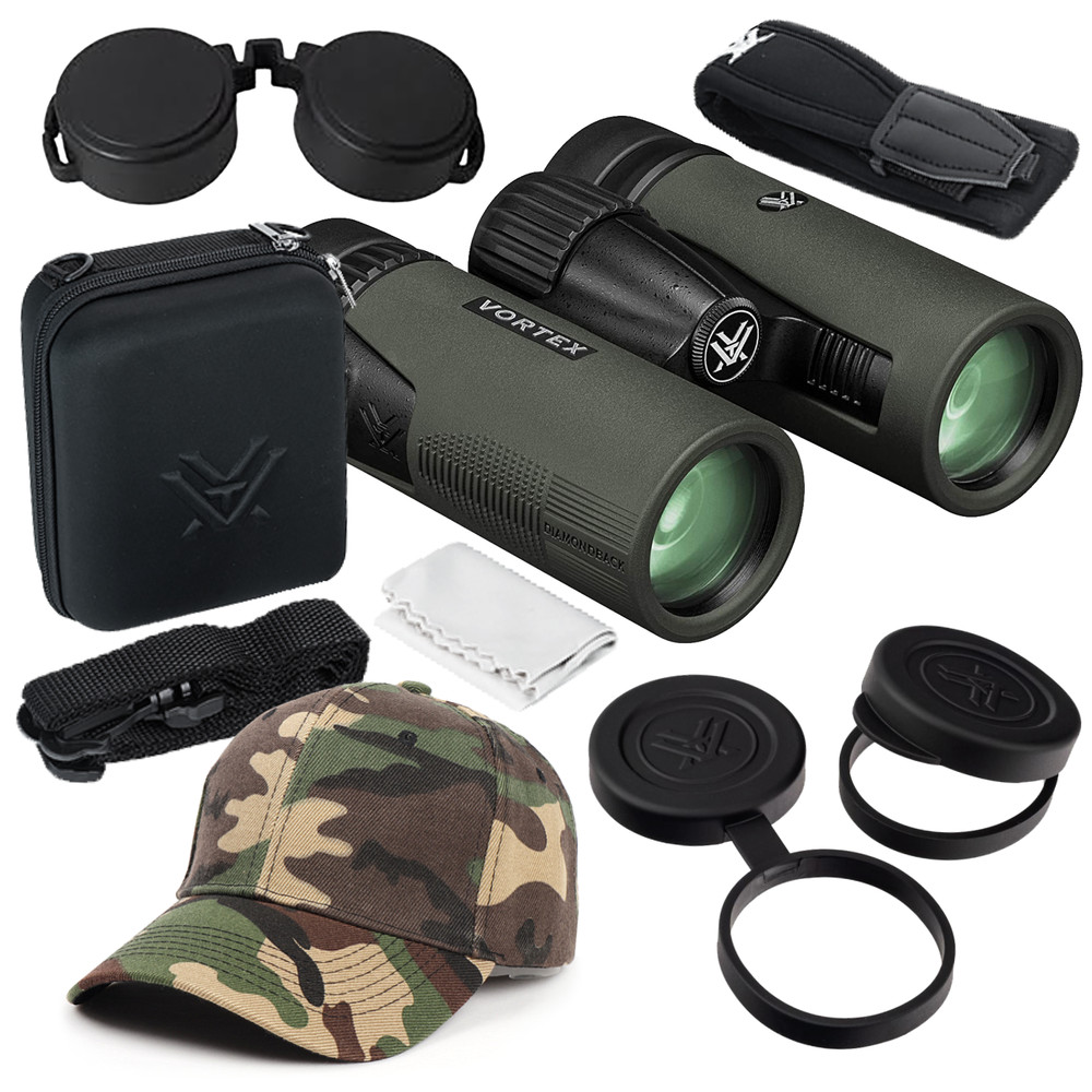 Vortex Optics Diamondback HD 10x32 Binocular with Free Camo Forest Hat Bundle