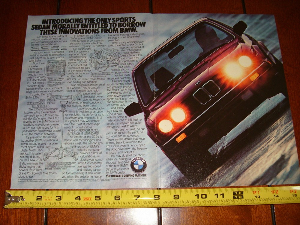 1984 BMW 325e ORIGINAL 2 PAGE AD