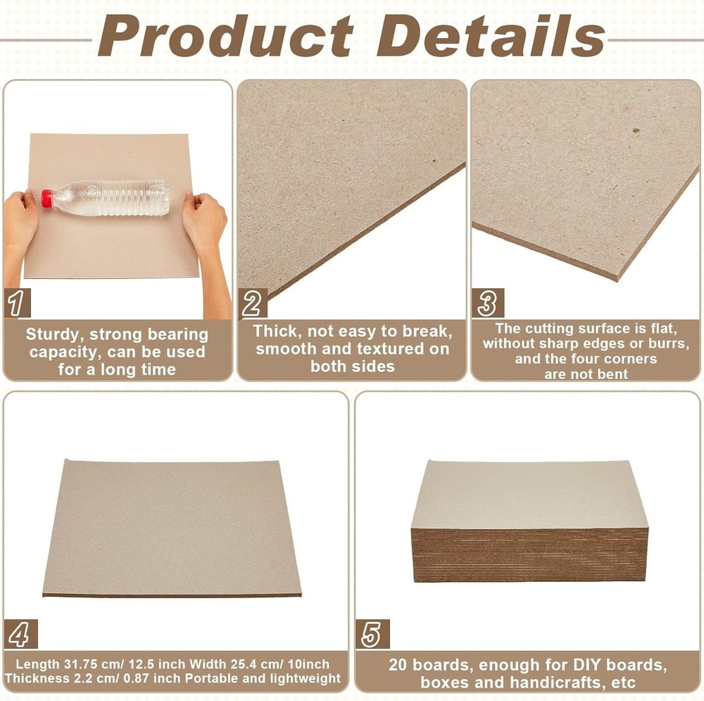 20 Pack 80PT Kraft Chipboard Sheets - 12 x 12 Inch for DIY Projects