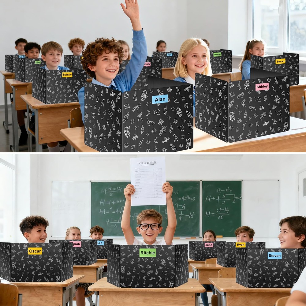 Black 2-Pack Desk Dividers for Students Space Waterproof Plastic Study Carrel