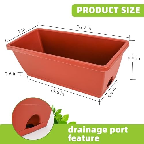 Window Box Planter, 7 Pack Plastic Vegetable Flower Planters Boxes Brick Red