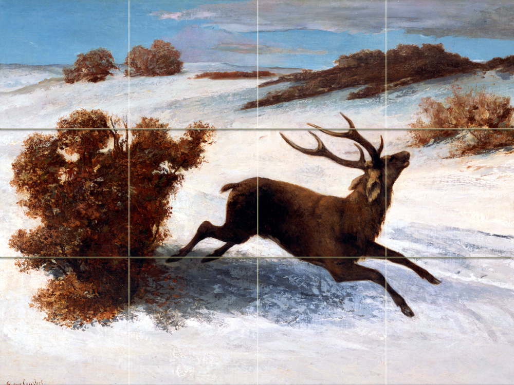 Art Deer Running Snow Ceramic Mural Backsplash Bath Tile #2133