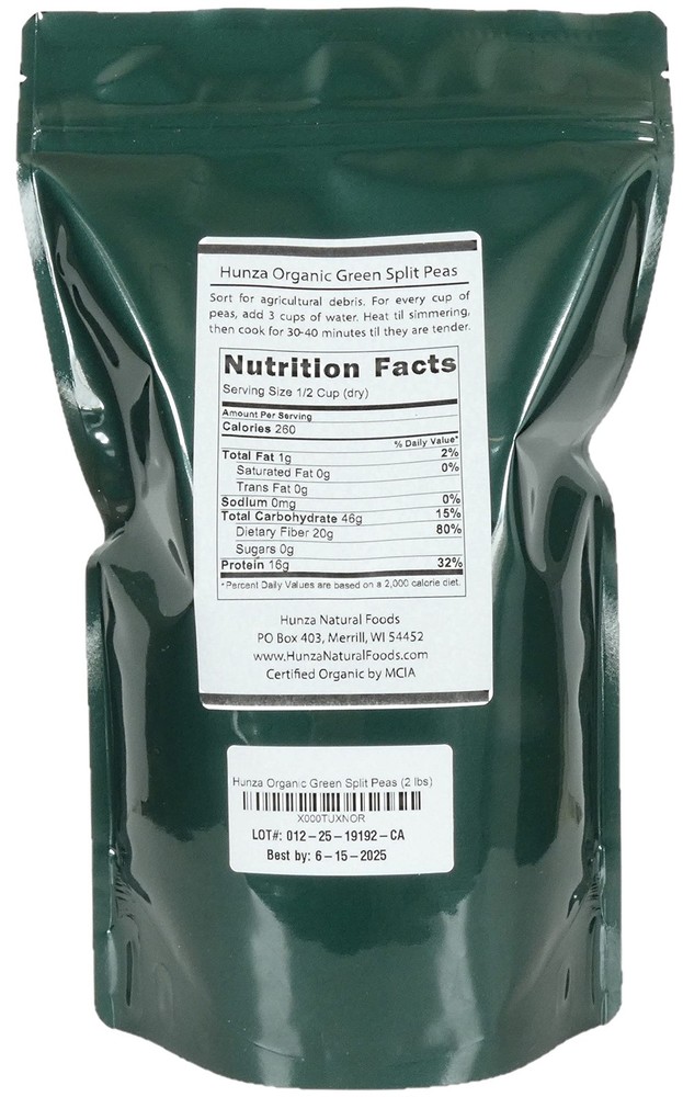 Hunza Organic Green Split Peas (2 lbs)