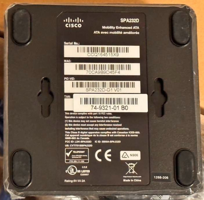 OPEN BOX CISCO SPA232D-G1 MULTI-LINE DECT VOIP GATEWAY
