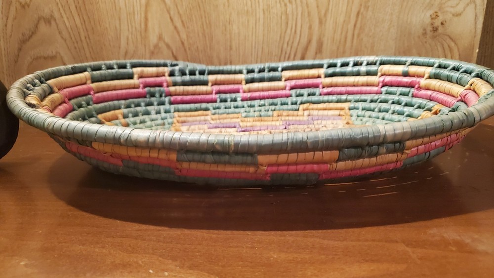 Western Handmade Table Basket Butterfly/Bug Bright colored Oval