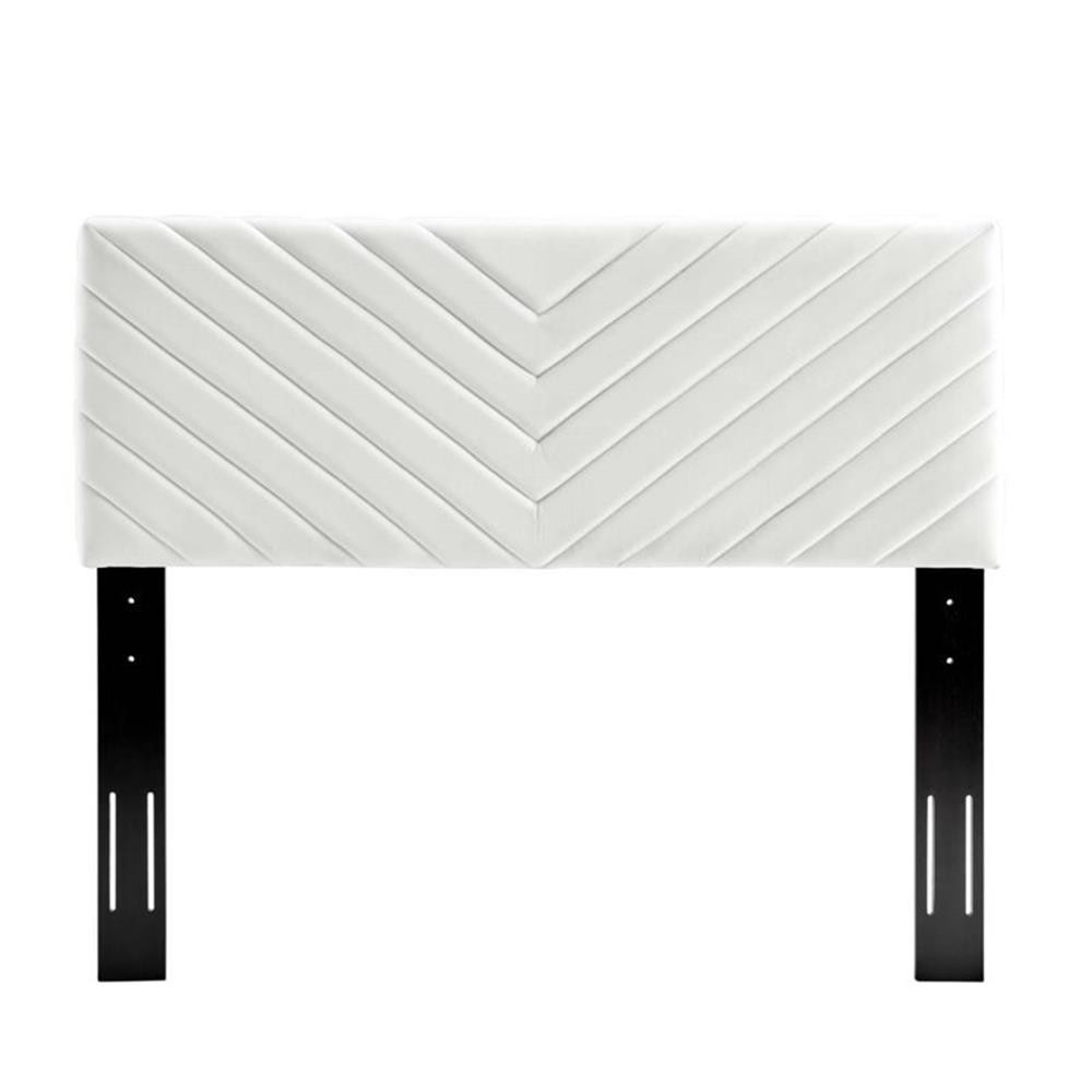 Pemberly Row Angular Channel Tufted Velvet Full/Queen Headboard in White