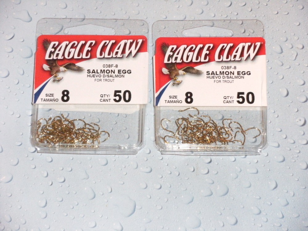 (100) Eagle Claw Salmon Egg Gold Hooks Size 8.