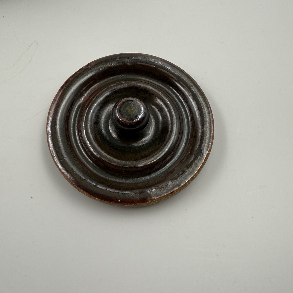 Studio Art Pottery Ceramic Lidded Pot, Unmarked, Dark Brown, Ribbed Body