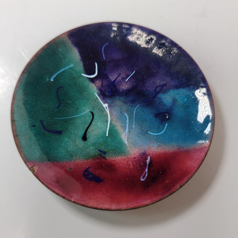 Vintage MCM Noir Enamel Coasters/Trinket Dish - Single