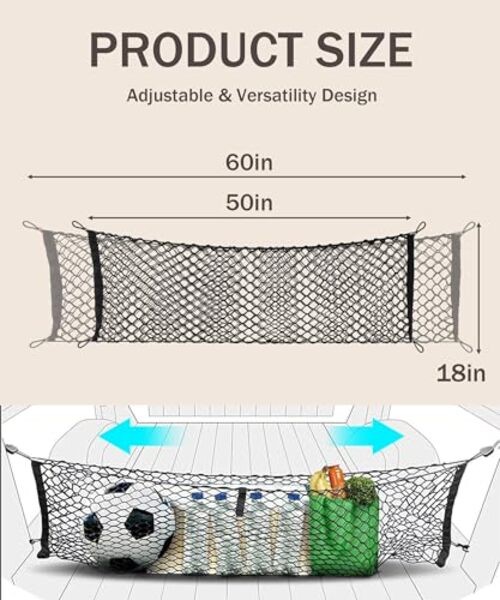 bylikeho Cargo Net,Adjustable Trunk Storage Net with Hook,Car Accessories