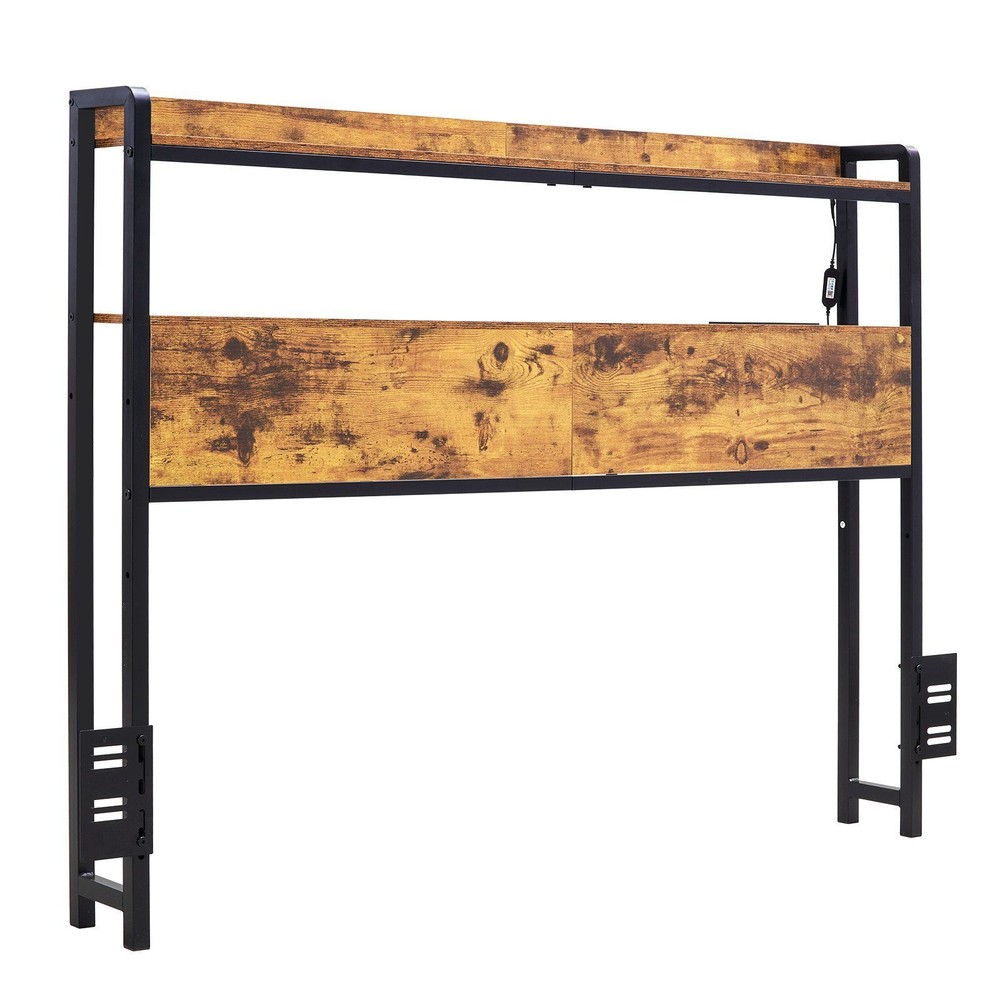 Adjustable Full Size Headboard w/Storage Shelves, USB Charging & LED Light