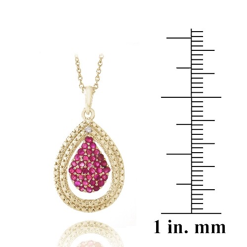 Gold Plated Two-Tone Lab Created Ruby Teardrop Pendant Necklace, 18"