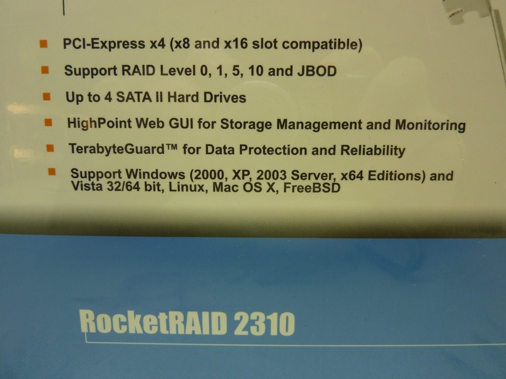 HighPoint RocketRAID Model 2310 4 channel PCI-e to SATA II Raid Controller Card