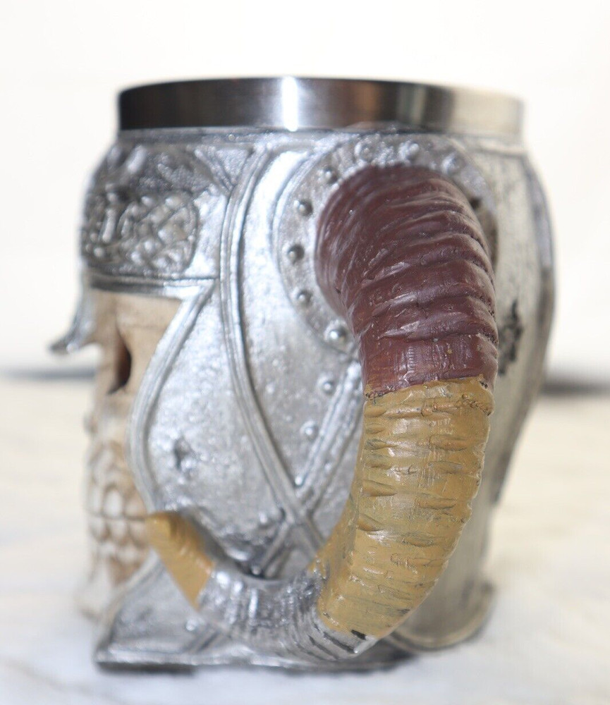 Resin Horned Ancient Warrior Skull Mug Stein