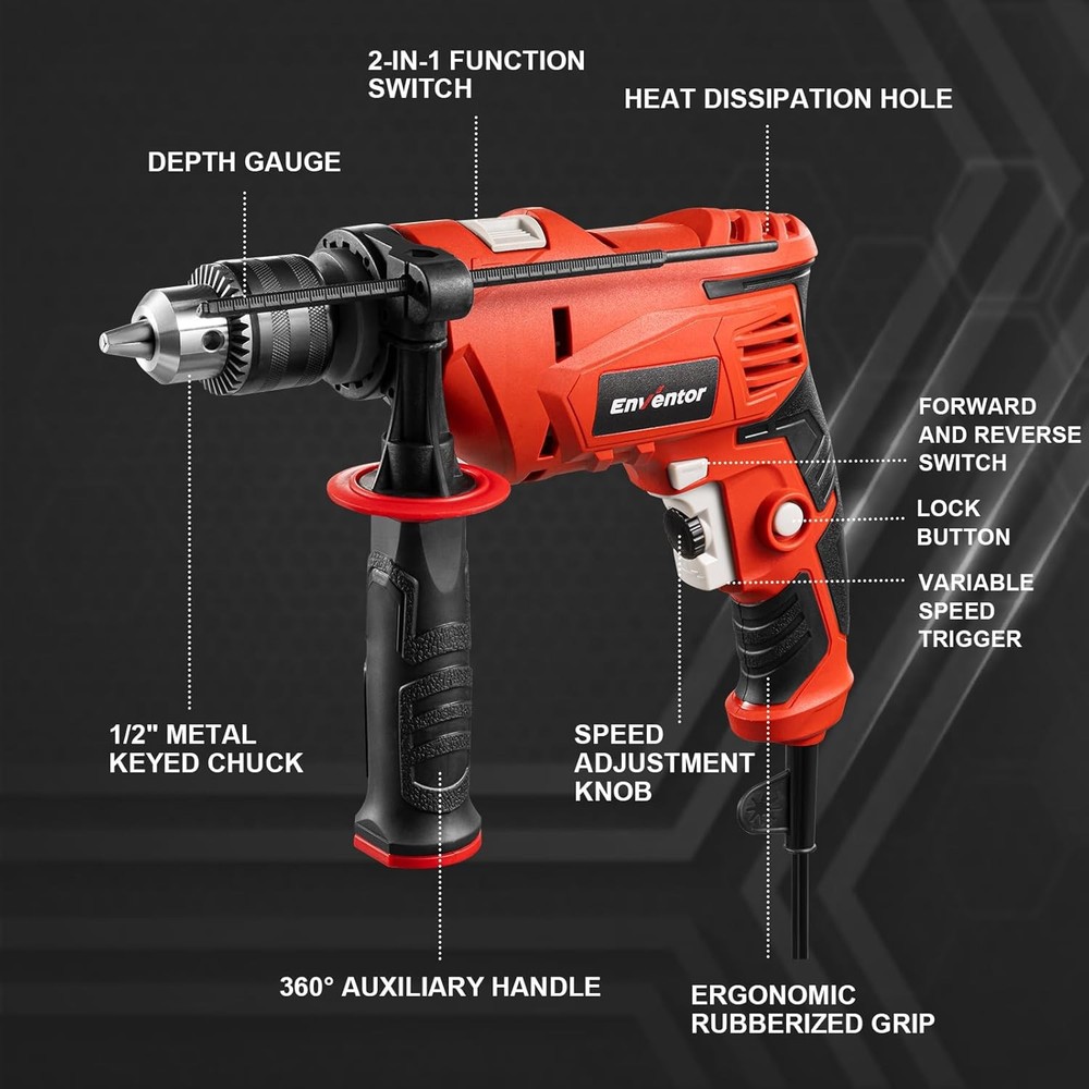 Corded Electric Hammer & Drill Combo - 1/2 Inch Chuck
