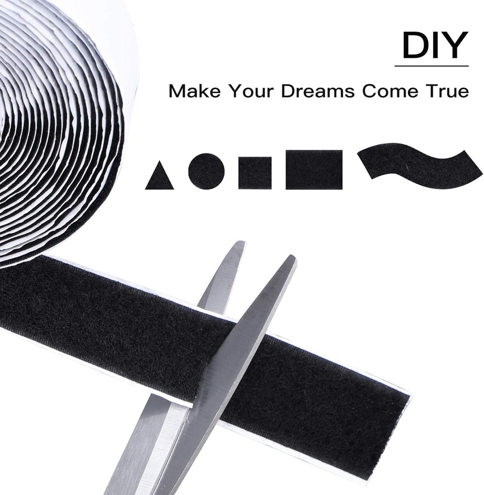 Versatile 16FT Hook and Loop Strips with Strong Adhesive - Black Nylon