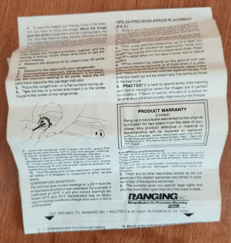 VINTAGE RANGING 50/2 MINI RANGEFINDER W/CASE