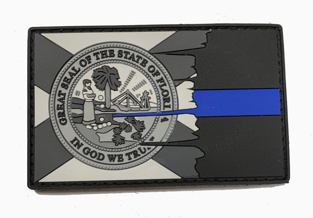 Tattered Subdued FLORIDA State Flag Thin Blue Line PVC Patch
