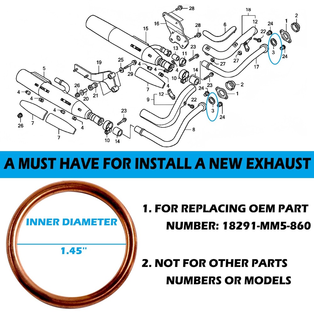 Nice Style Replacement Copper Exhaust Gasket for Honda VT1100 SHADOW & VTR1000F,