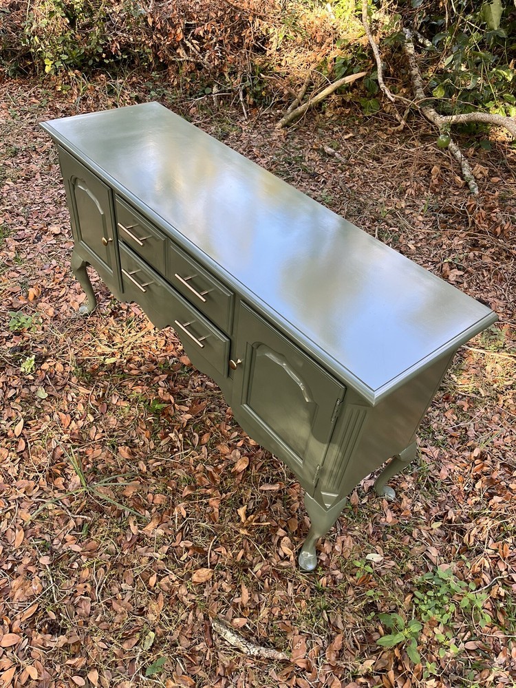 Refinished Solid Wood Thomasville Sideboard/ Credenza In Glossy Olive Green