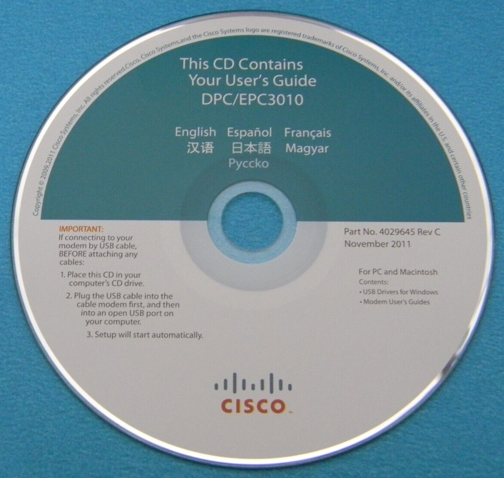CISCO DPC3010 / EPC3010 MODEM DRIVERS & USER GUIDE ORIGINAL SOFTWARE CD-ROM