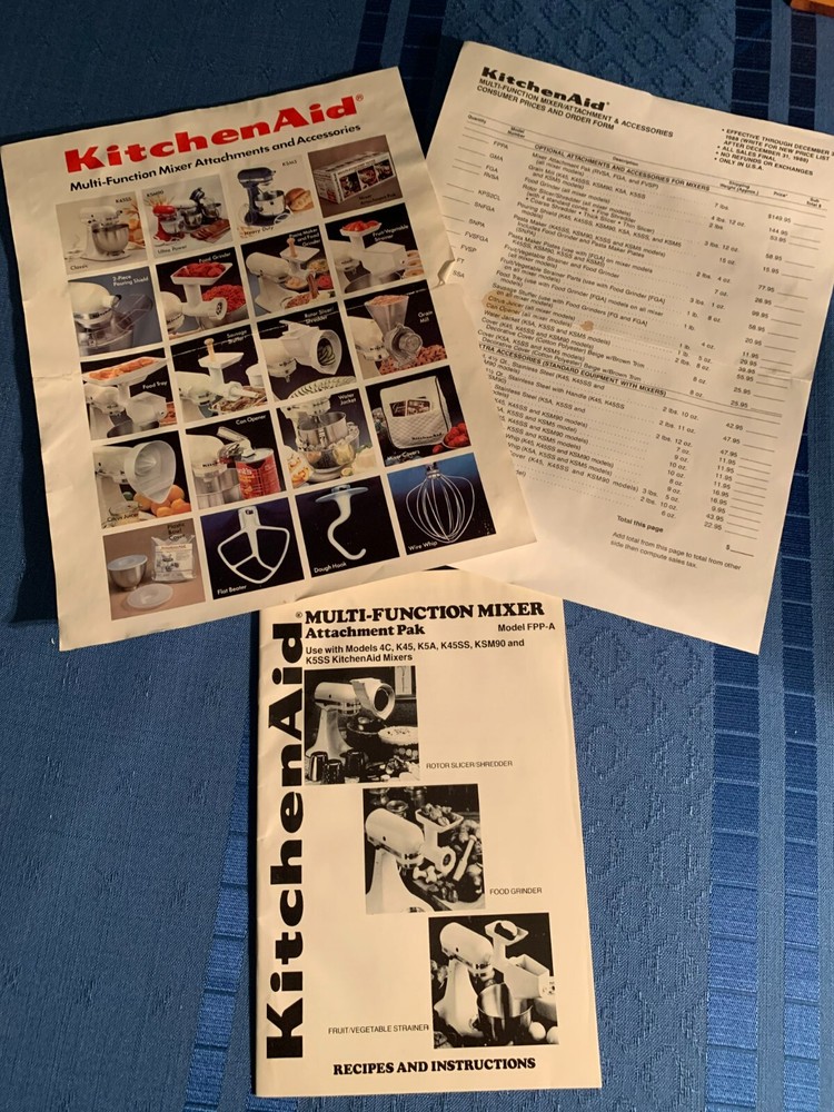 KitchenAid Multi-Function Mixer Attachment Pak FPPA Instructions K45 and Others