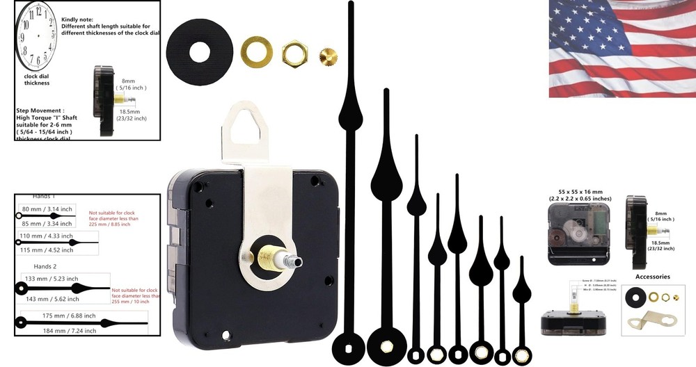 Modern Quartz Clock Movement Kit - Includes 4 Sets of Hands, Battery Powered