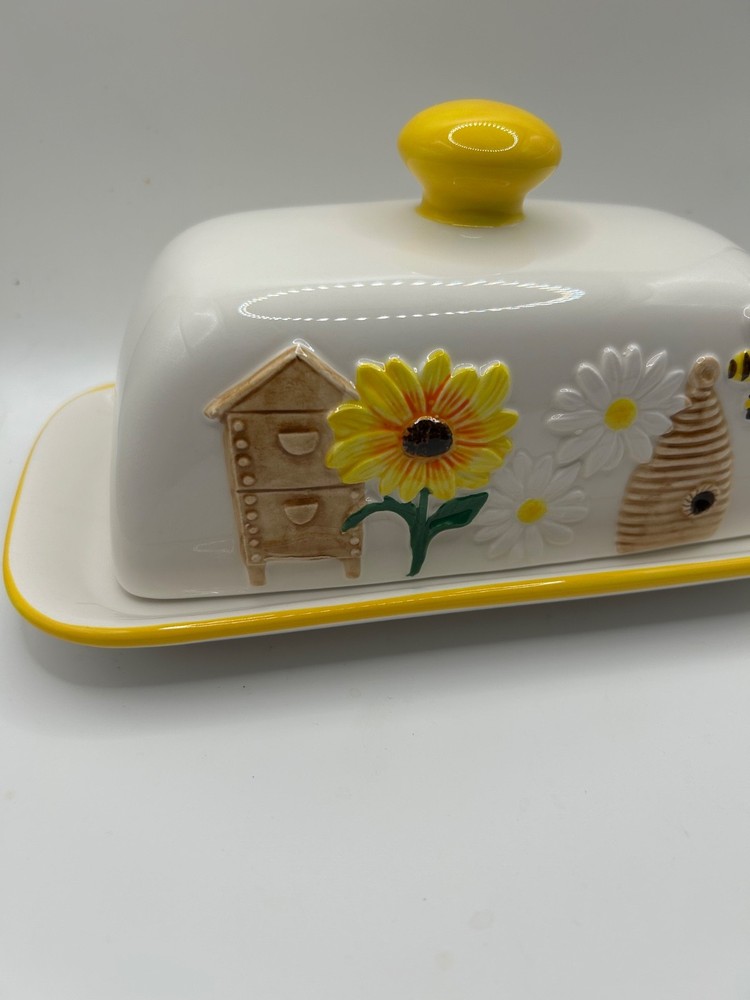 Sunflower and Bee 3D Ceramic Butter Dish with Lid
