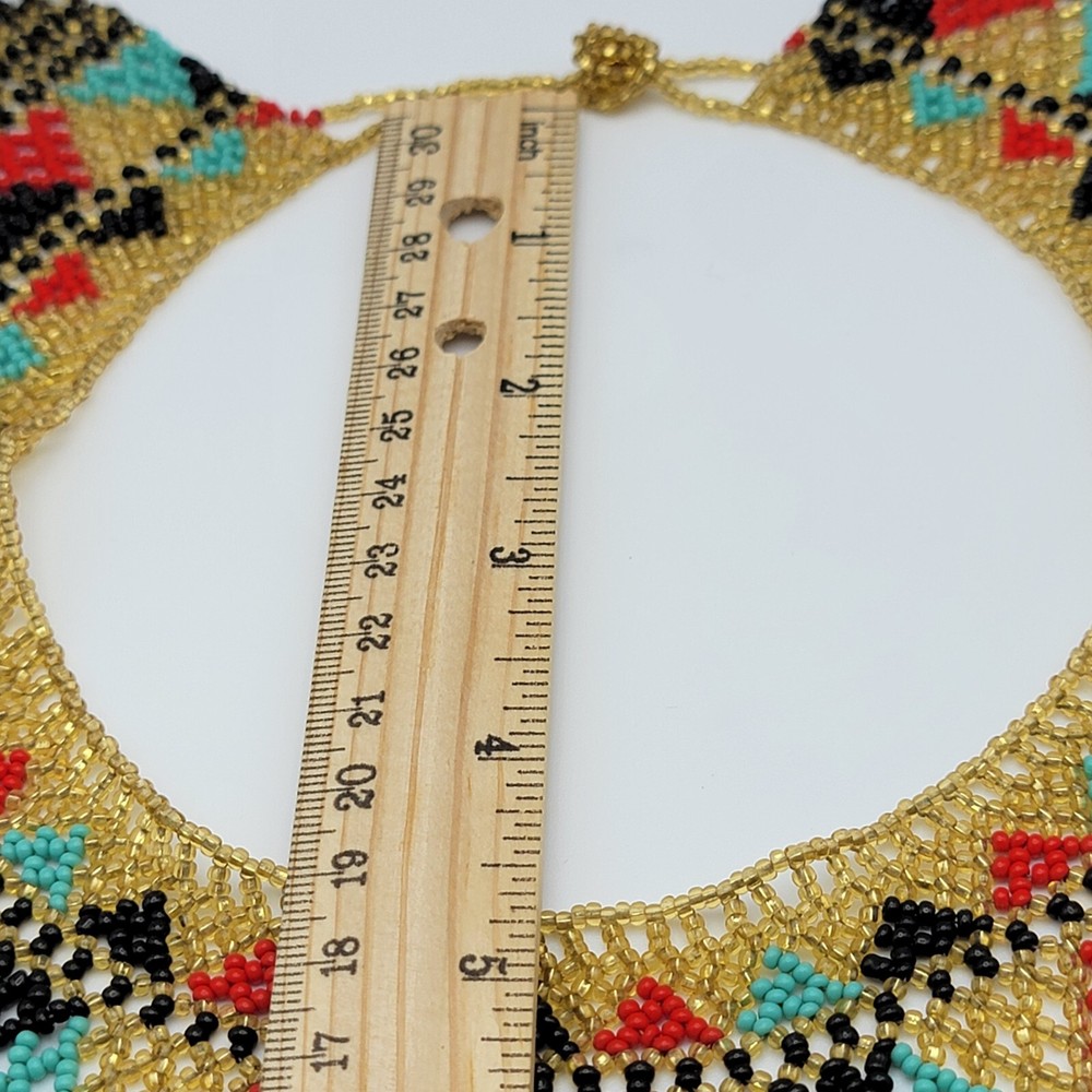 Native Style Multicolor Seed Bead Macrame Collar Necklace Artisan Statement